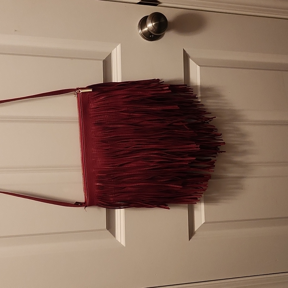 Super cute fringe red leather crossbody
